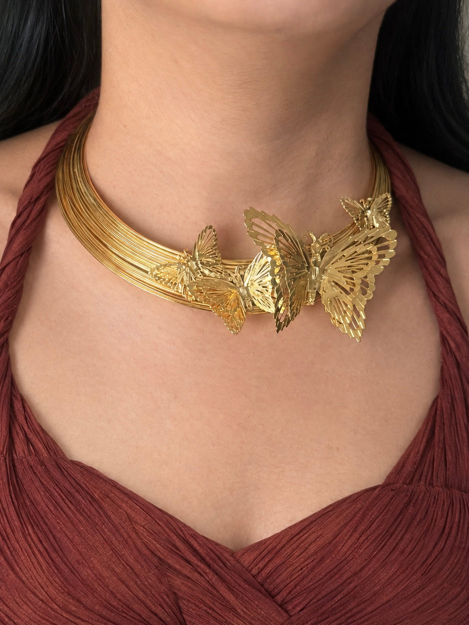 Gold-Tone Butterfly Cluster Hasli Necklace