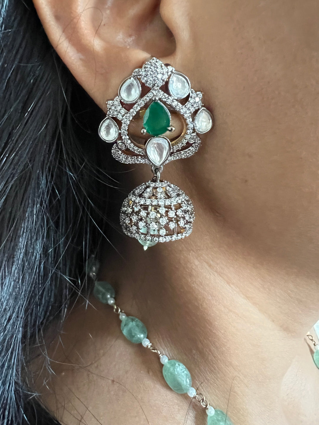 Victorian Pendant Necklace with Jhumka Earrings