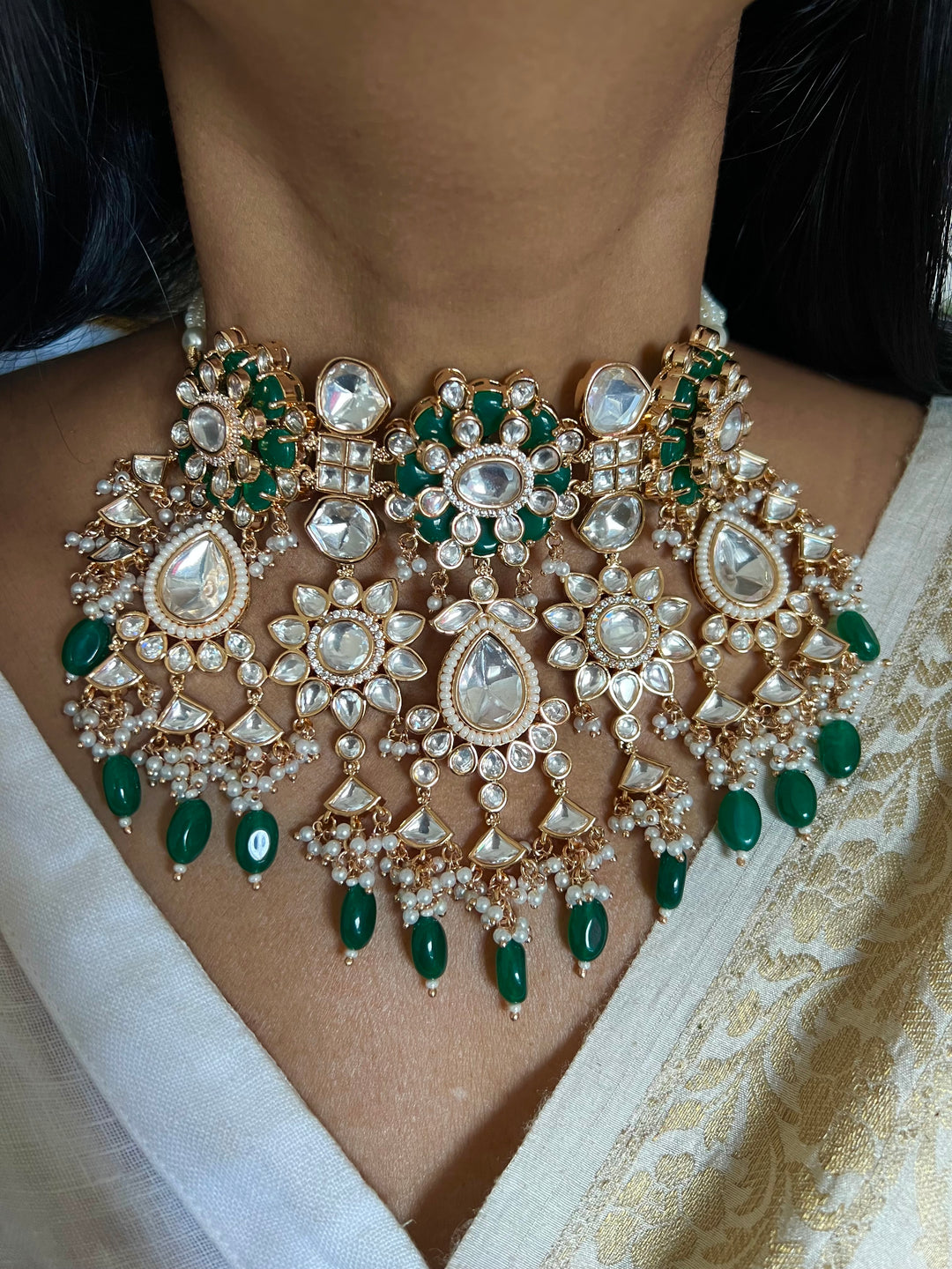 Bikaneri Kundan Choker Necklace with Earrings