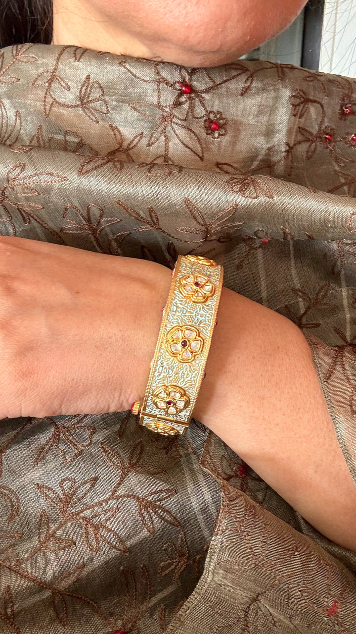 Light Blue Kundan Meenakari Kada