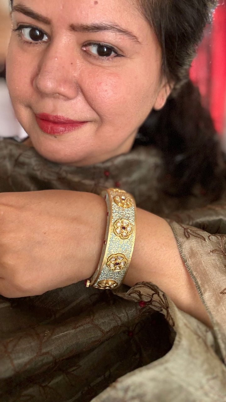 Light Blue Kundan Meenakari Kada