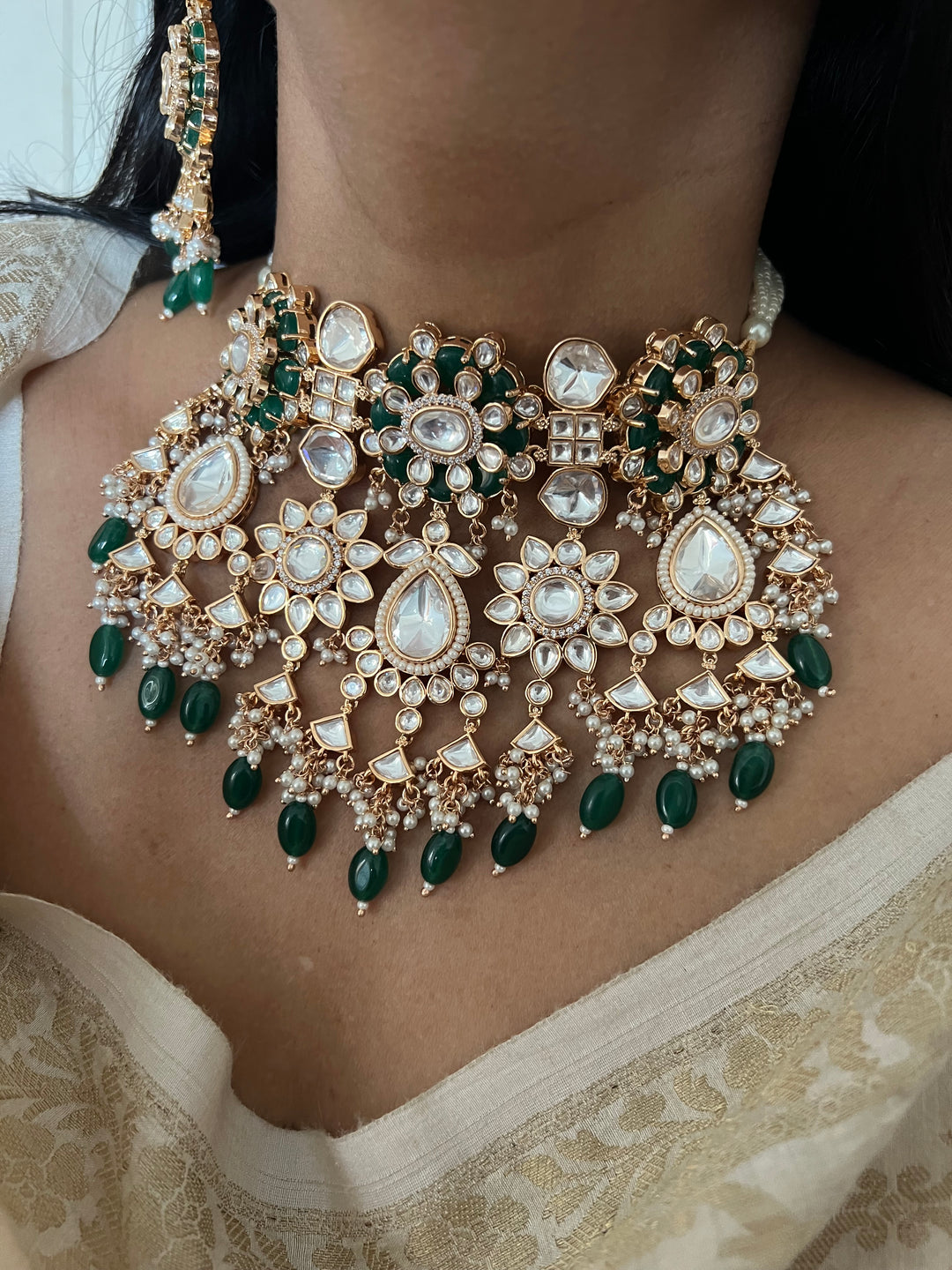 Bikaneri Kundan Choker Necklace with Earrings