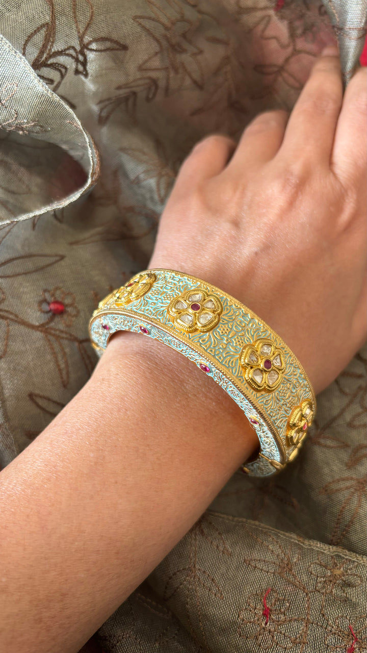 Light Blue Kundan Meenakari Kada