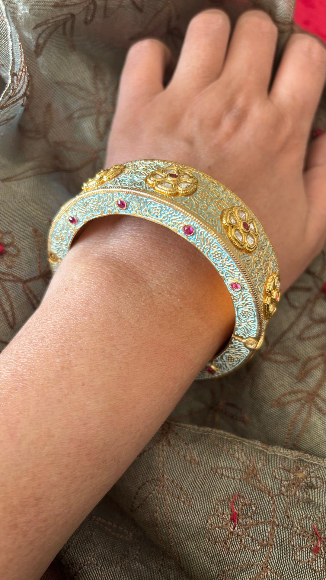 Light Blue Kundan Meenakari Kada