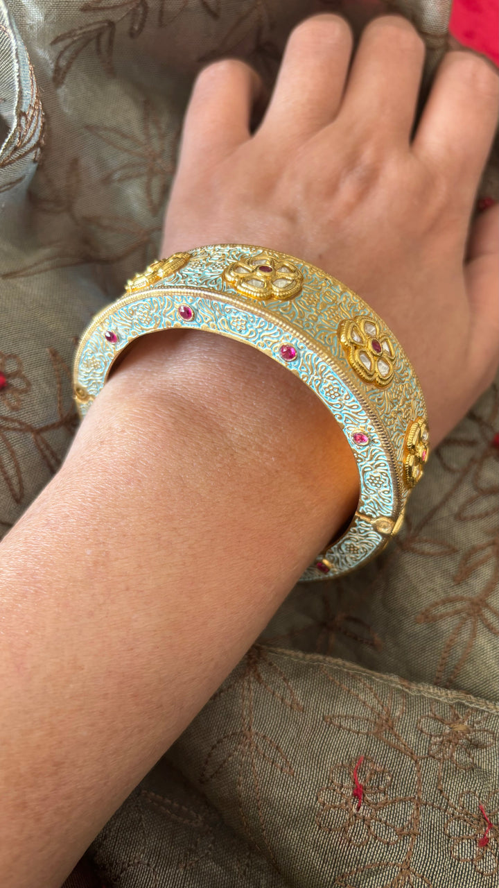 Light Blue Kundan Meenakari Kada