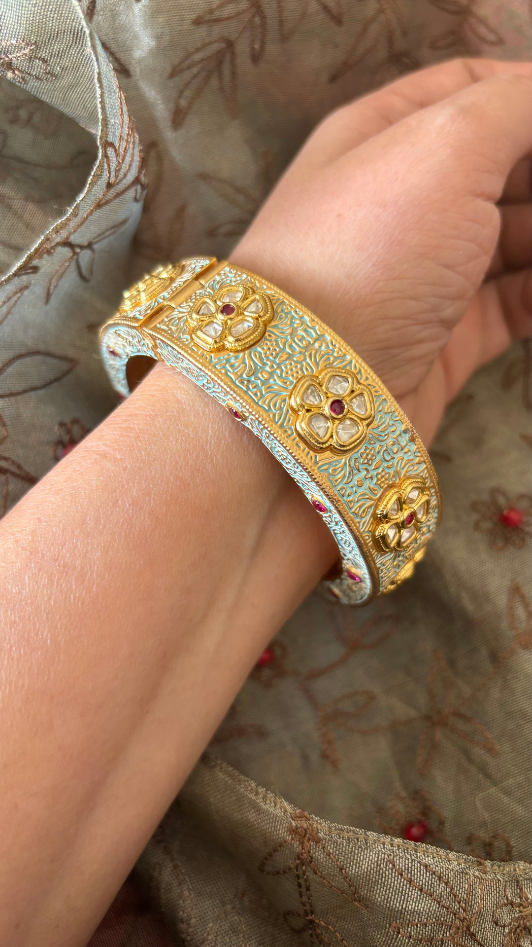 Light Blue Kundan Meenakari Kada