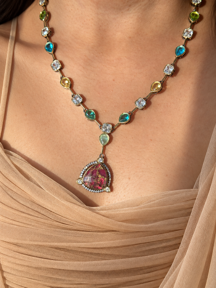 Rose Petal Pendant Necklace and Earrings Set