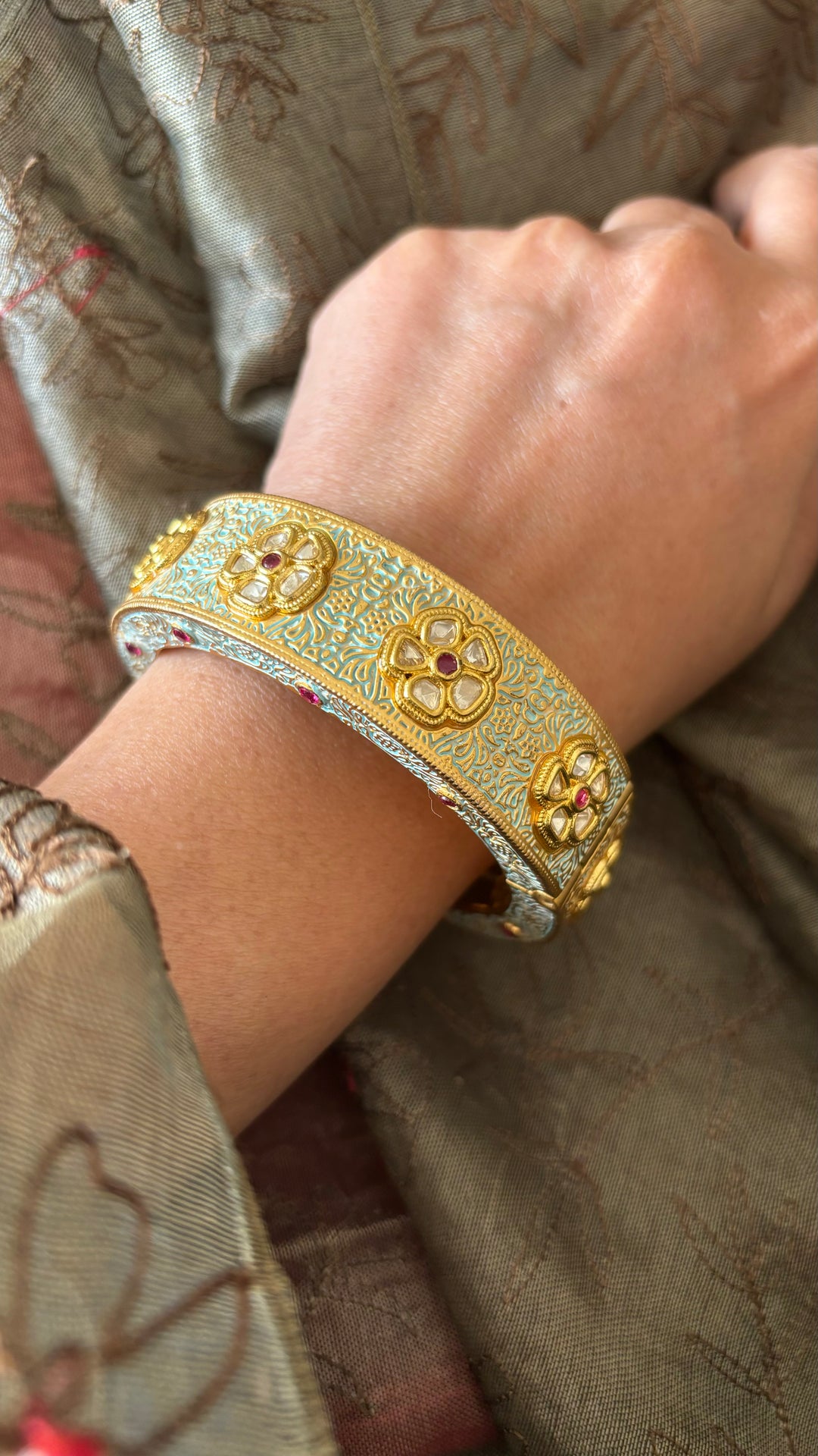 Light Blue Kundan Meenakari Kada