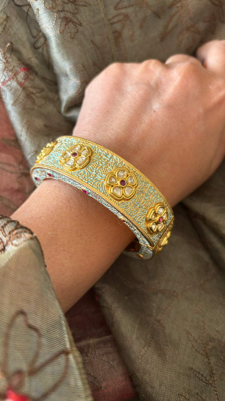 Light Blue Kundan Meenakari Kada