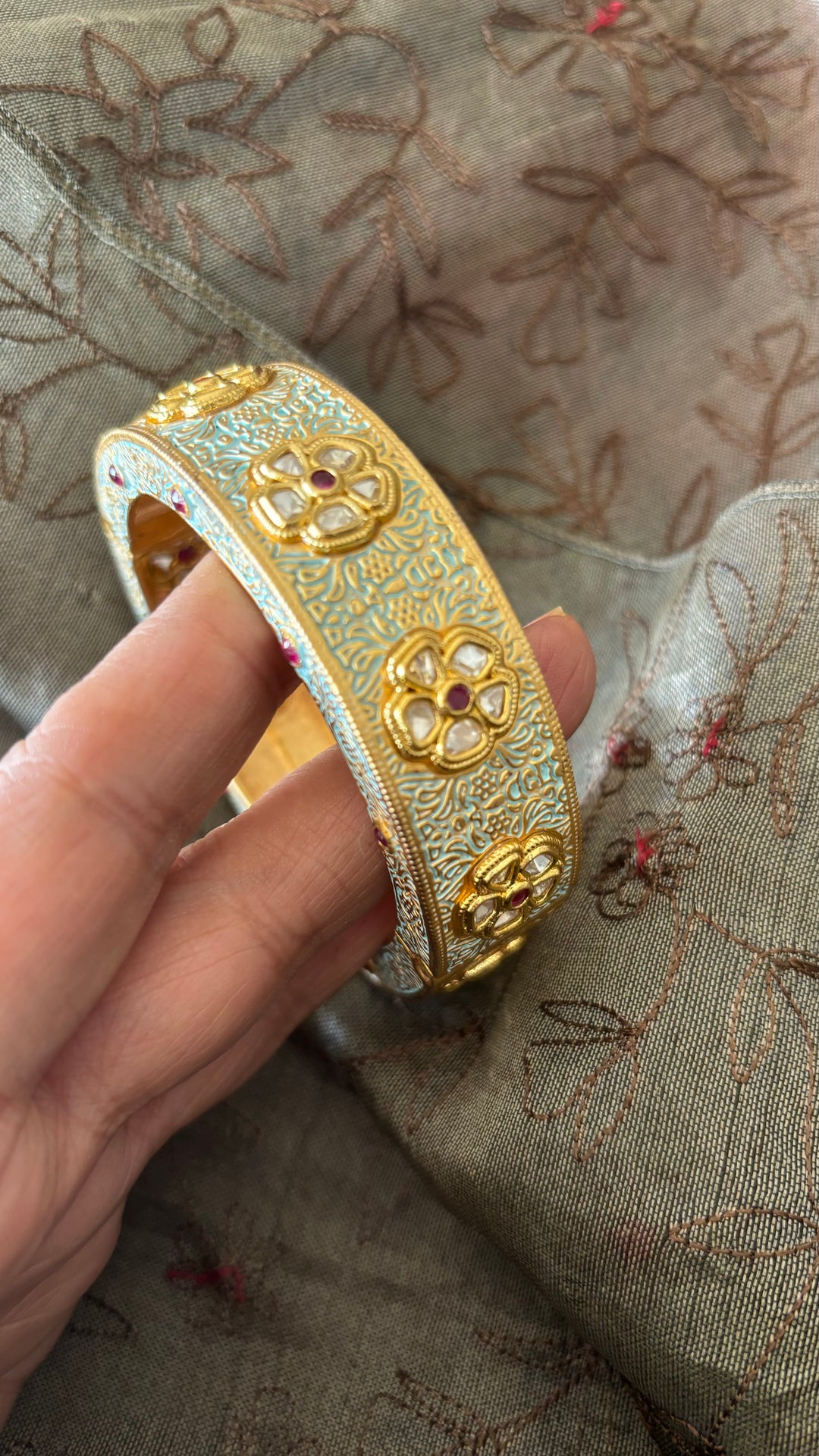 Light Blue Kundan Meenakari Kada