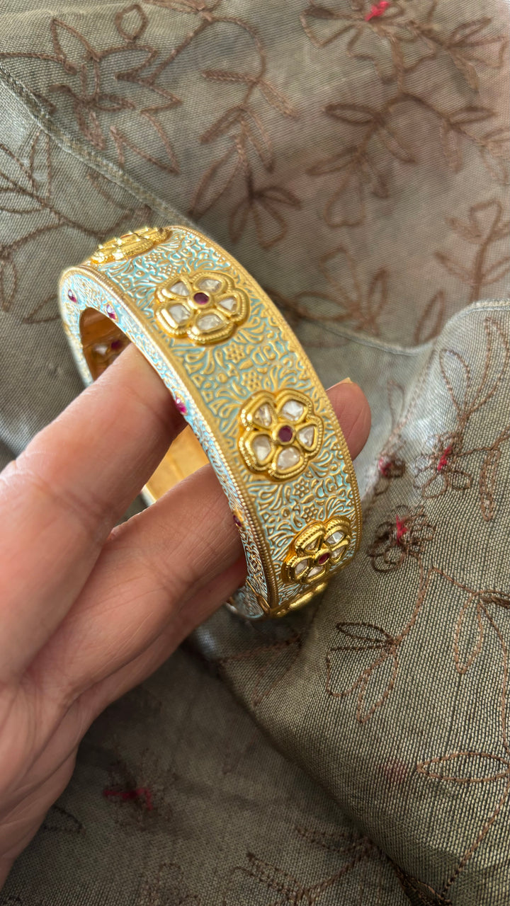 Light Blue Kundan Meenakari Kada