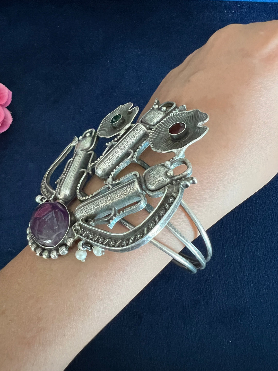 Elegant Fusion Handcuff - Premium Brass & Stone Craftsmanship