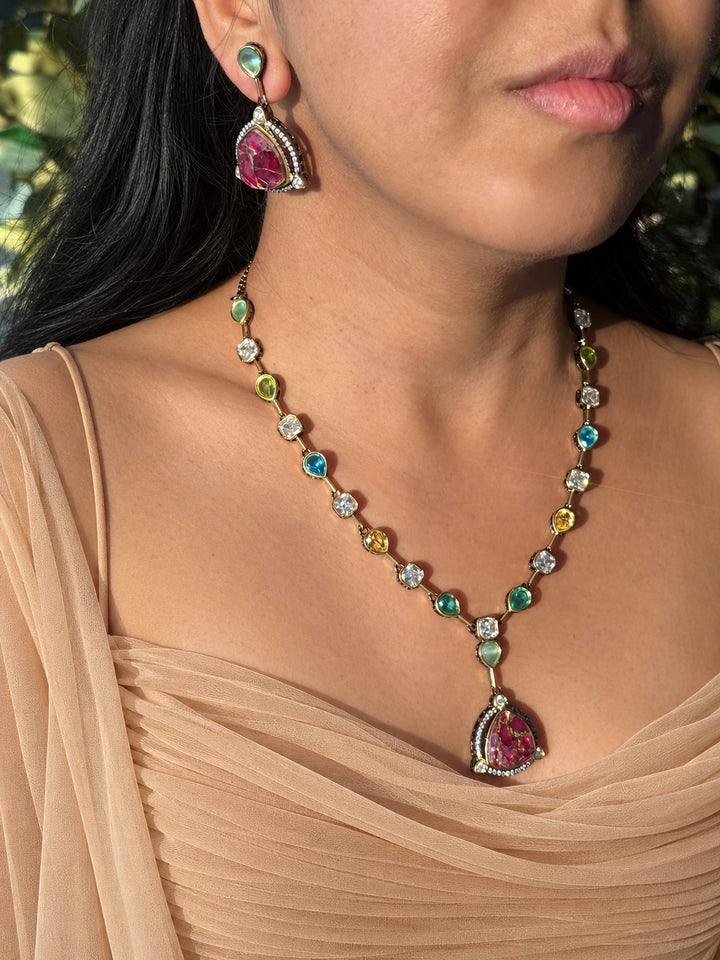 Rose Petal Pendant Necklace and Earrings Set