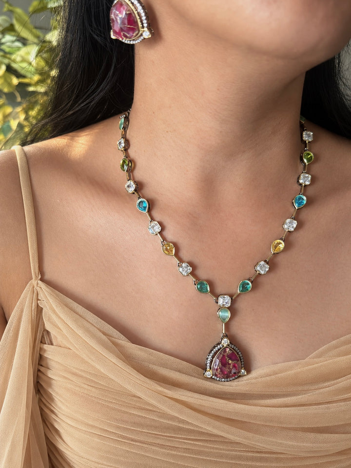 Rose Petal Pendant Necklace and Earrings Set