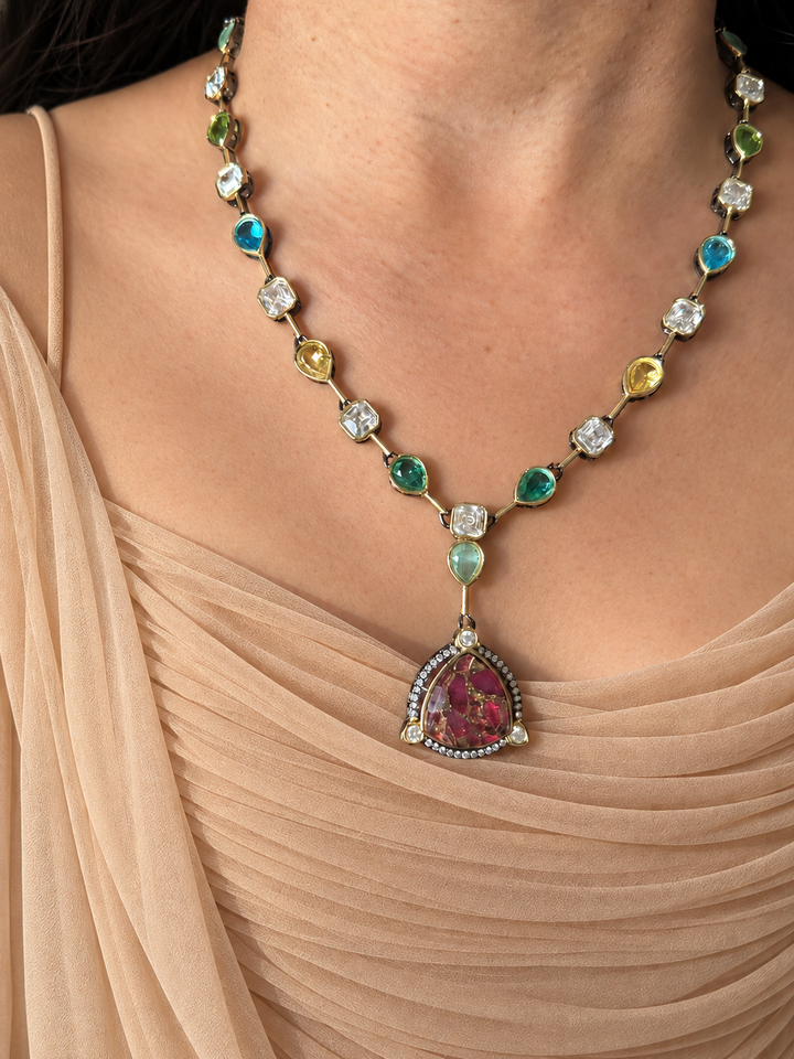 Rose Petal Pendant Necklace and Earrings Set