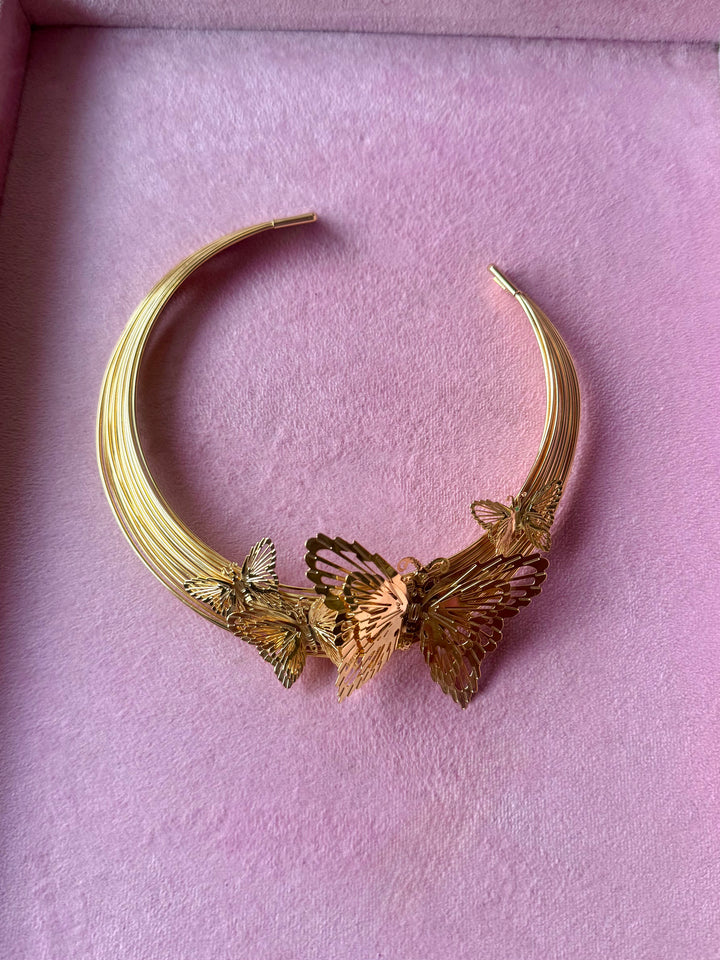 Gold-Tone Butterfly Cluster Hasli Necklace