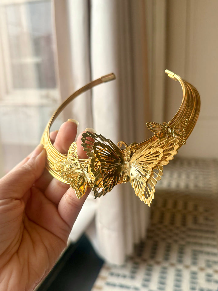 Gold-Tone Butterfly Cluster Hasli Necklace