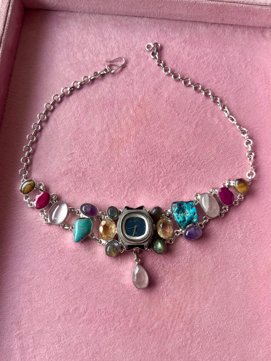 Vintage Watch Multigemstone Choker Necklace