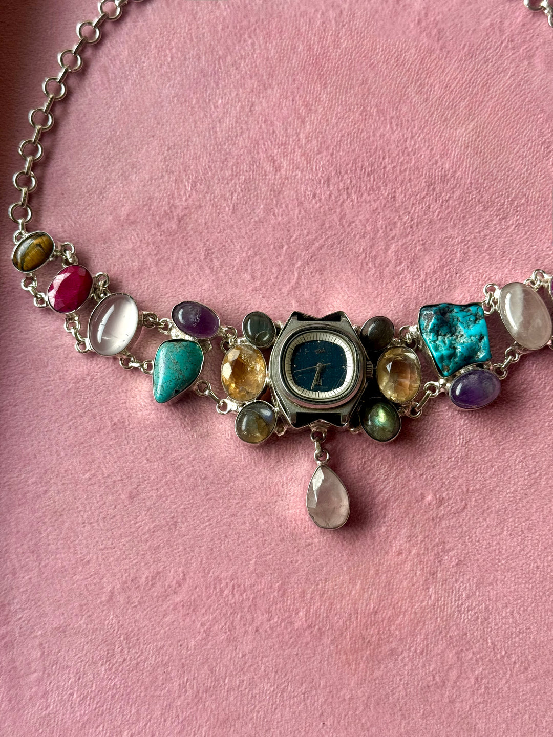 Vintage Watch Multigemstone Choker Necklace