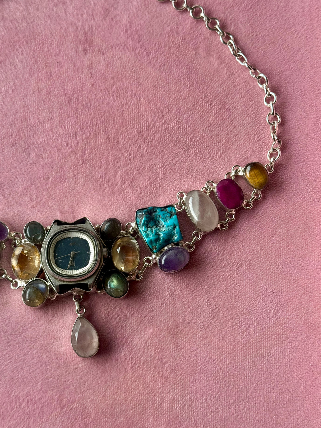 Vintage Watch Multigemstone Choker Necklace