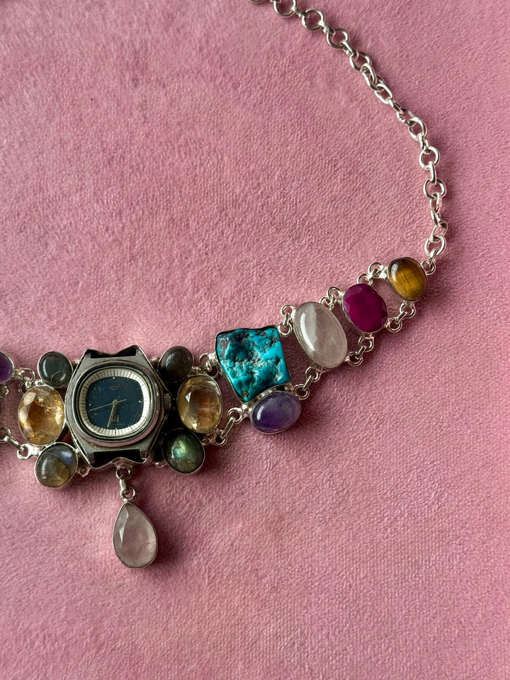 Vintage Watch Multigemstone Choker Necklace