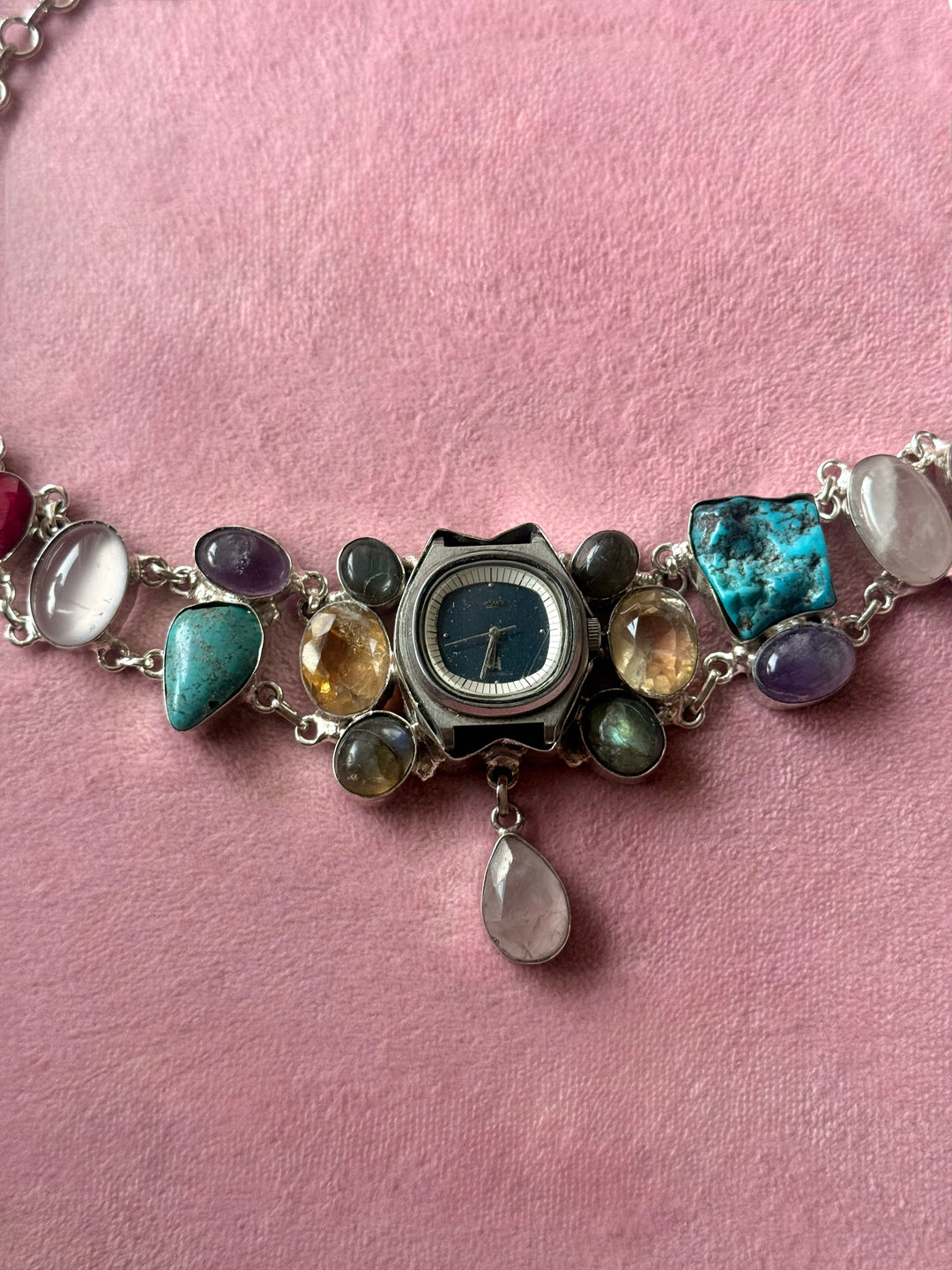 Vintage Watch Multigemstone Choker Necklace