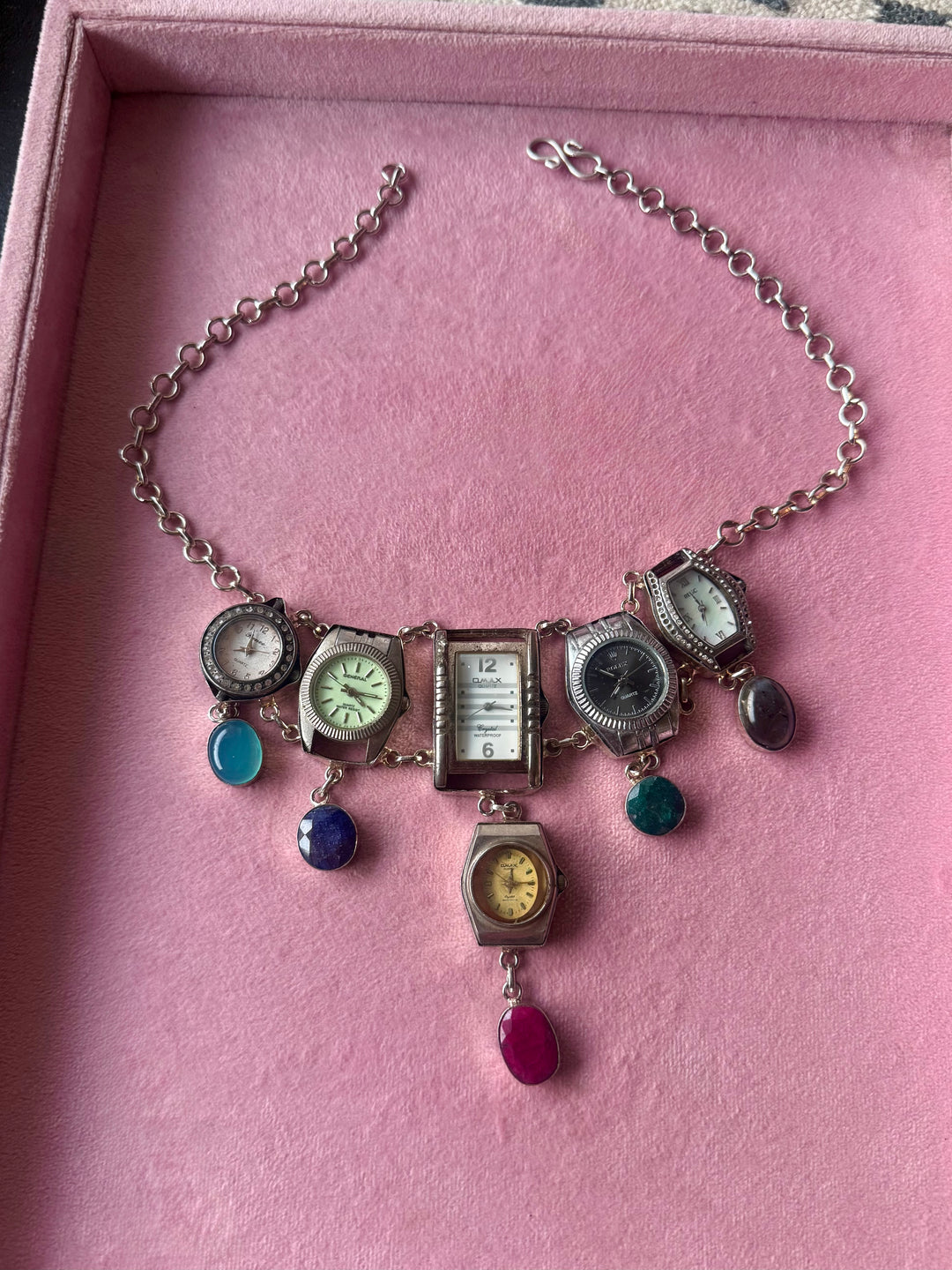 Vintage Watch Heads Gemstone Statement Necklace