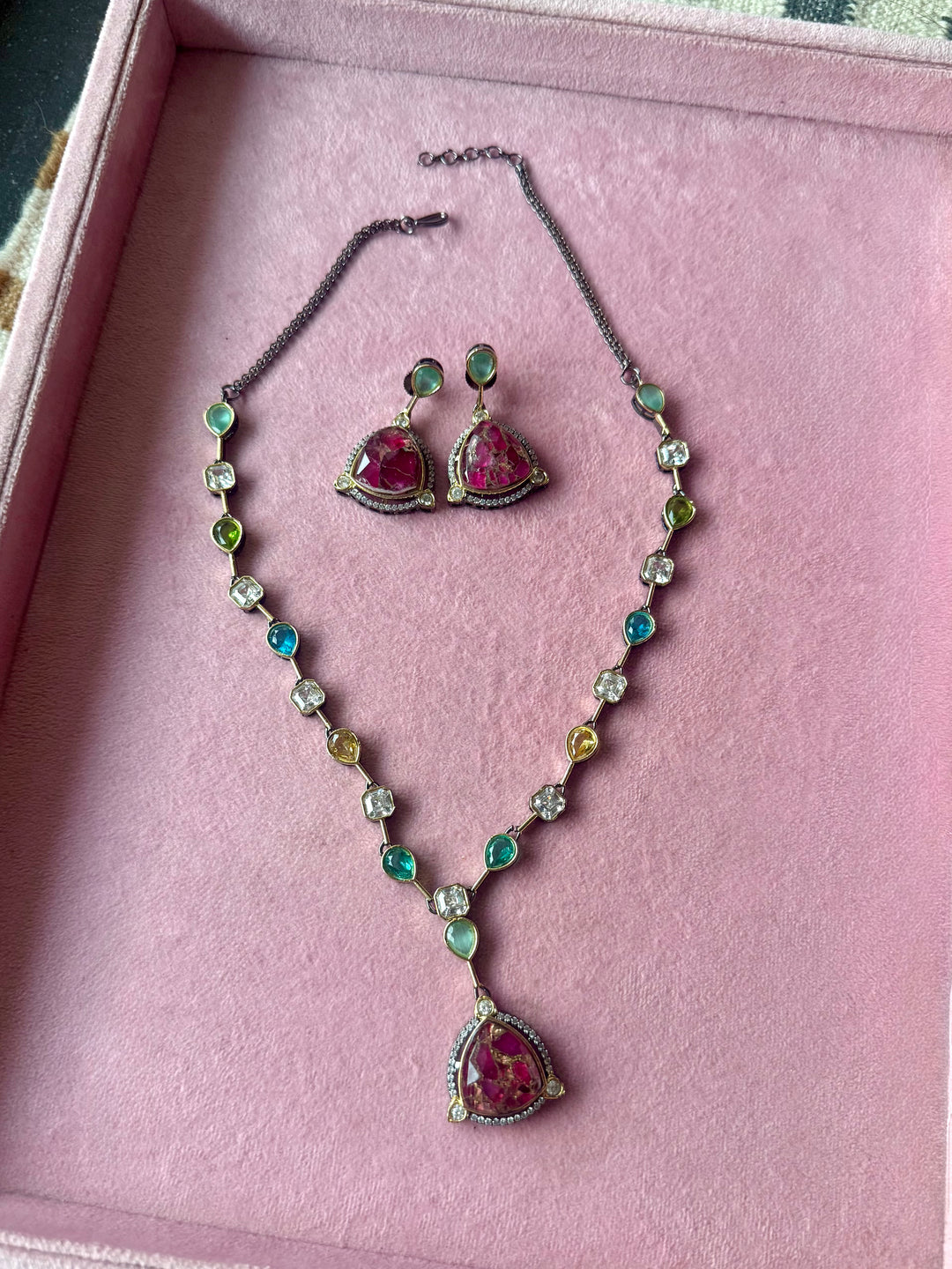Rose Petal Pendant Necklace and Earrings Set