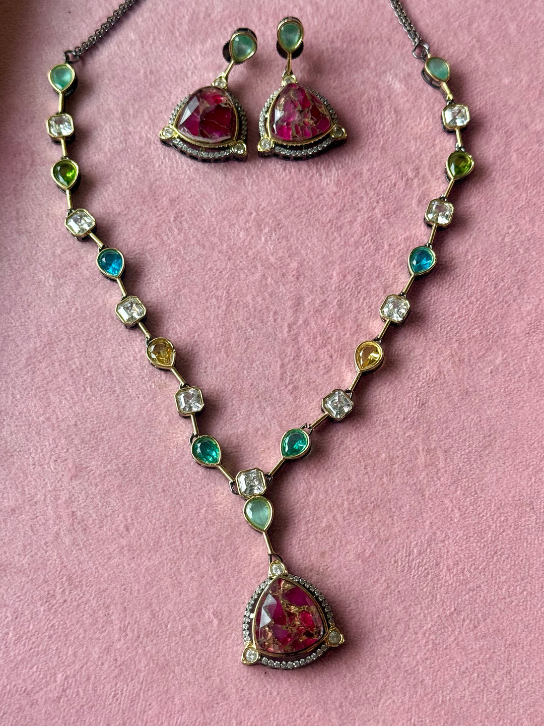 Rose Petal Pendant Necklace and Earrings Set
