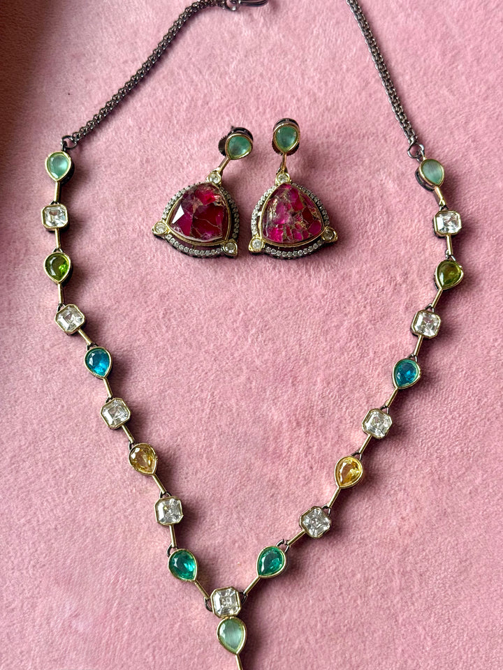 Rose Petal Pendant Necklace and Earrings Set