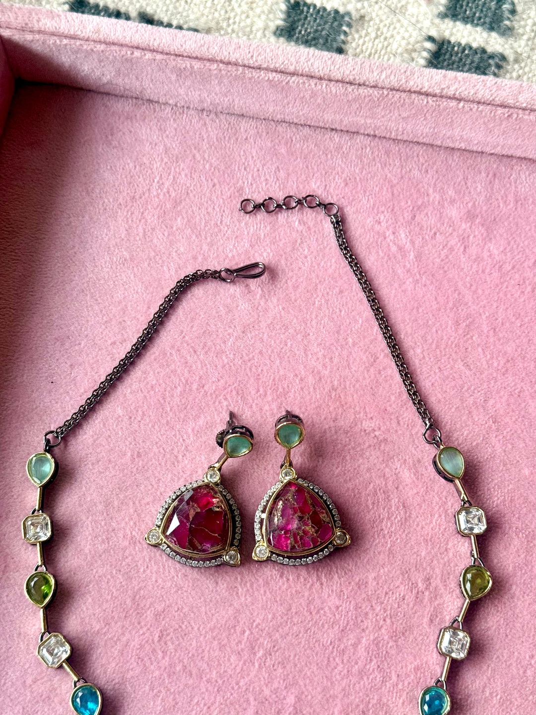 Rose Petal Pendant Necklace and Earrings Set
