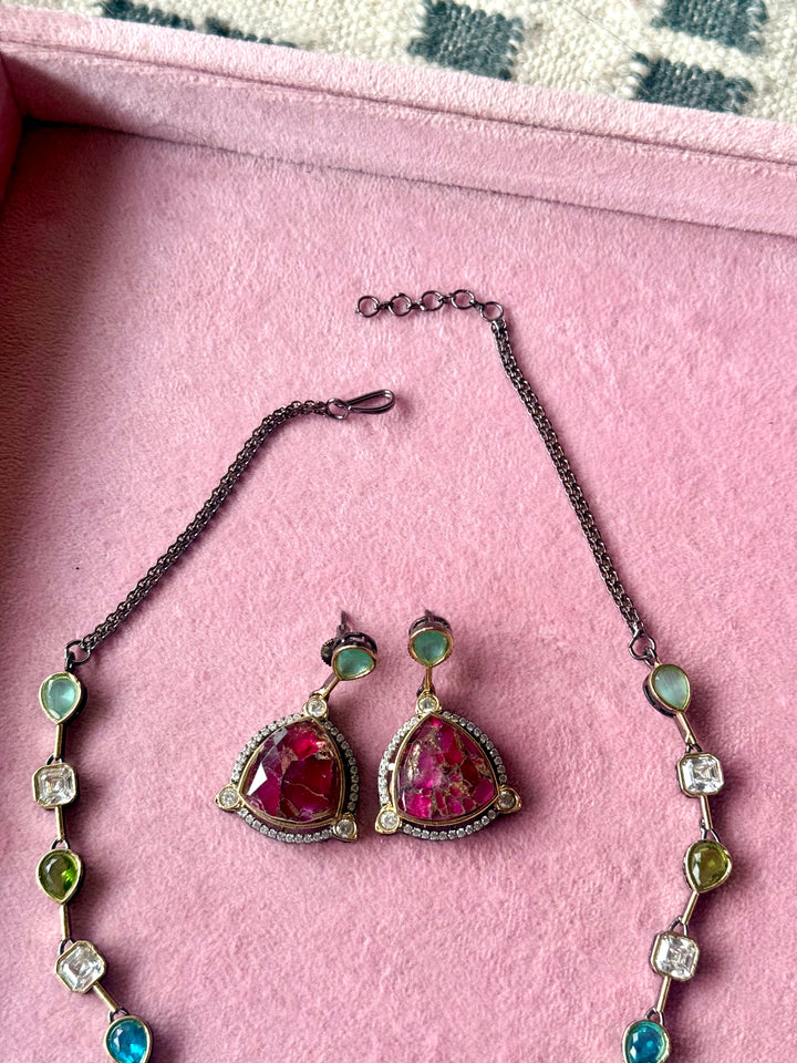 Rose Petal Pendant Necklace and Earrings Set