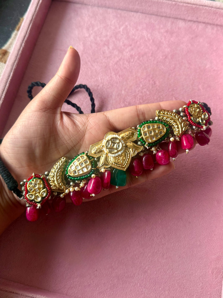 Green and Ruby-Red Temple Kundan Fusion Choker