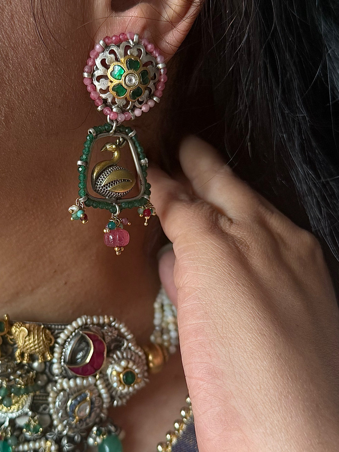 Handmade 925 Silver Multi Gemstone Kundan Fusion Choker Set | SHIVKA