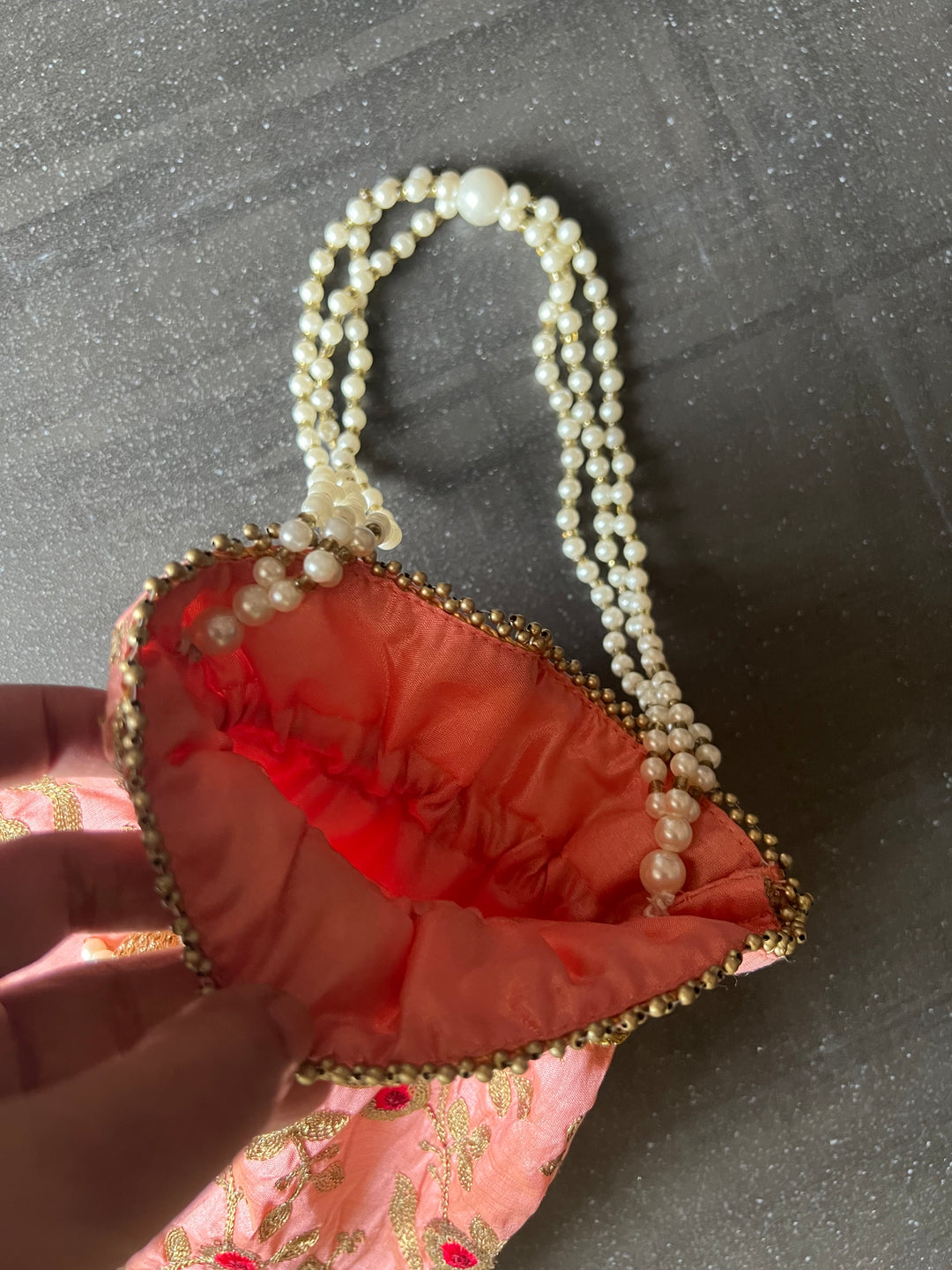 Pink Embroidered Silk Potli Bag