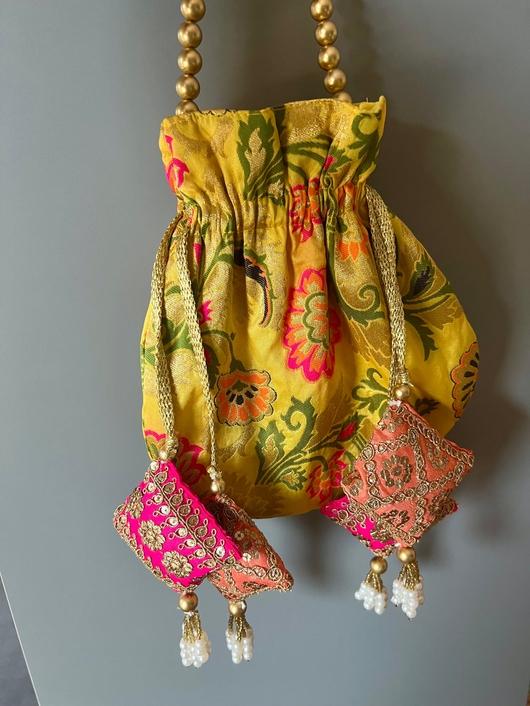 Yellow Silk Potli Bag