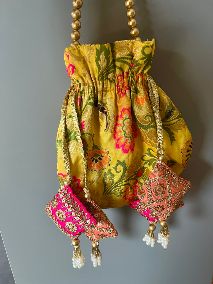 Yellow Silk Potli Bag