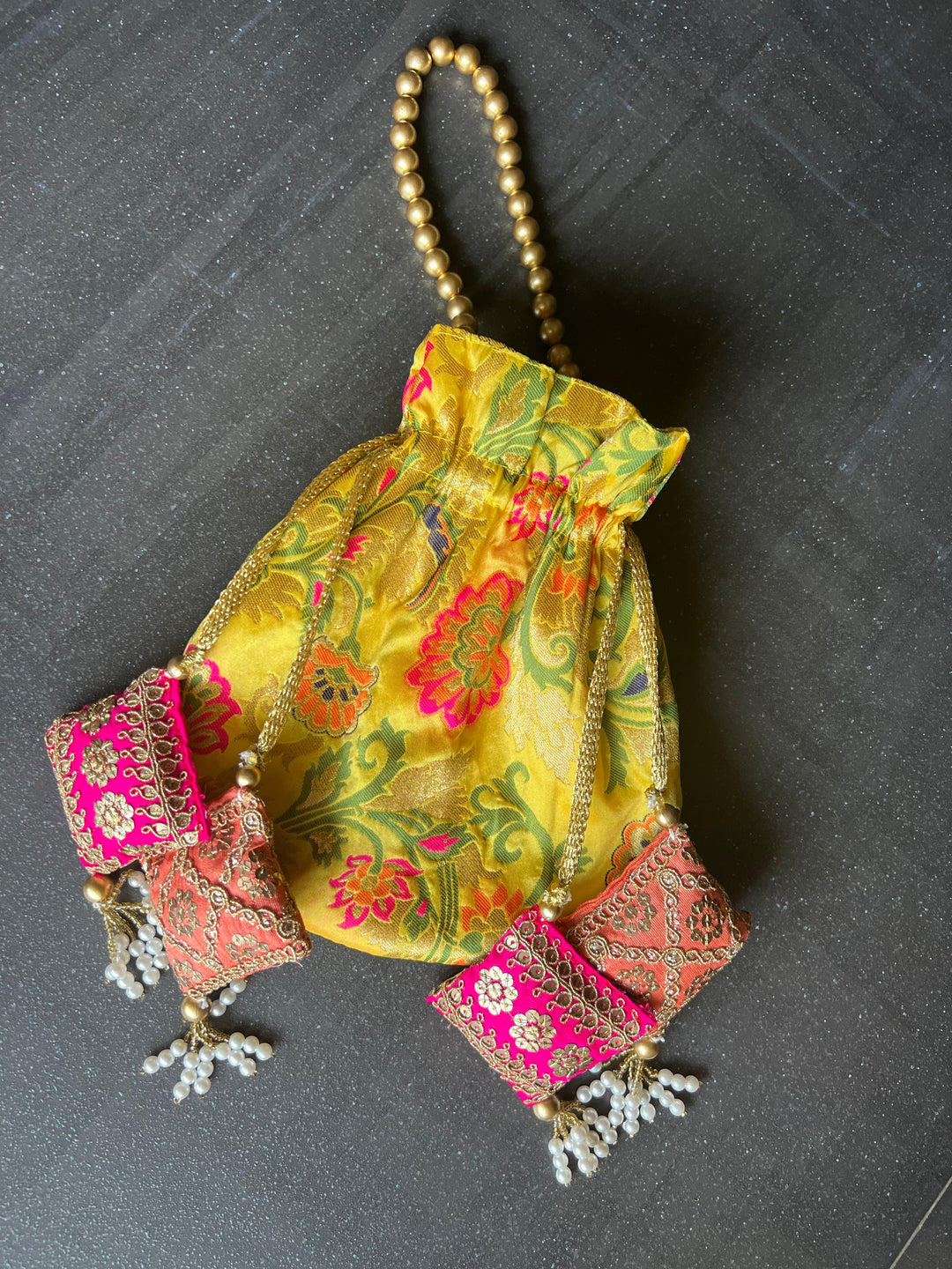 Yellow Silk Potli Bag