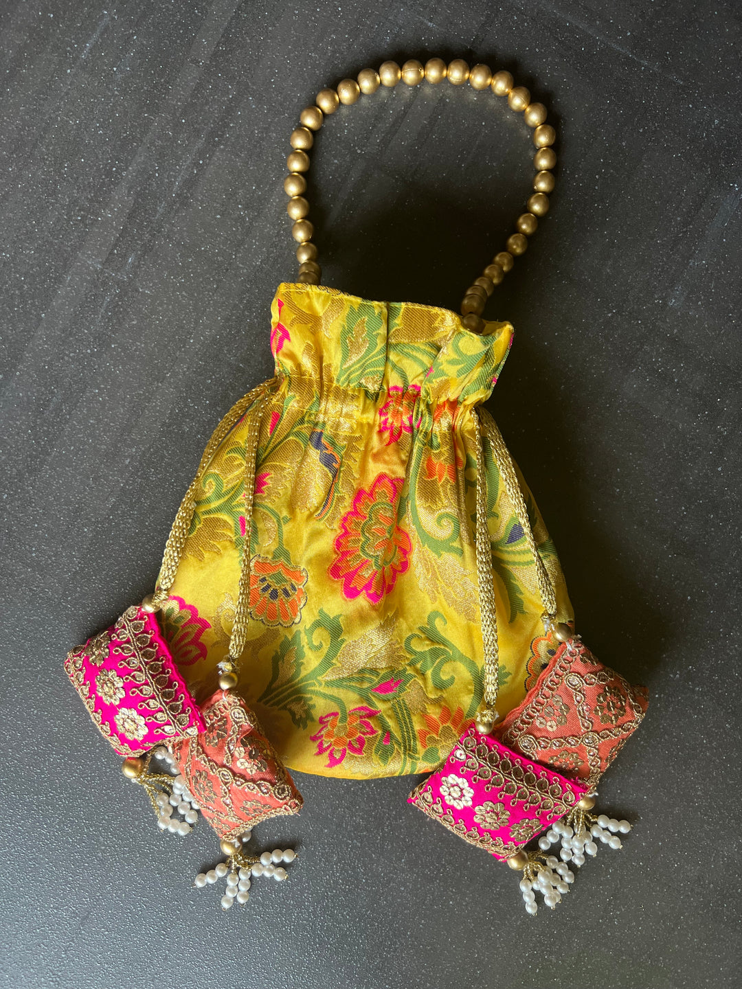Yellow Silk Potli Bag