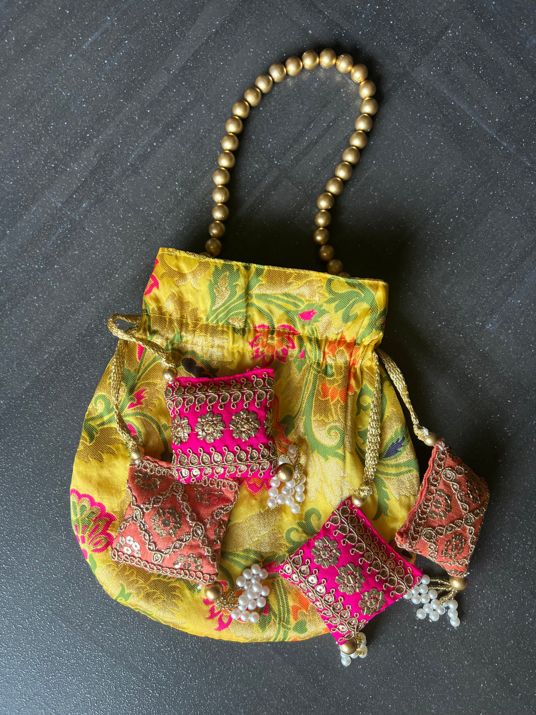 Yellow Silk Potli Bag