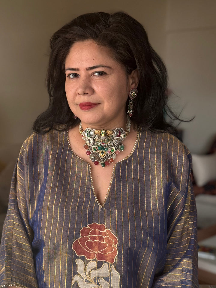 Handmade 925 Silver Multi Gemstone Kundan Fusion Choker Set | SHIVKA