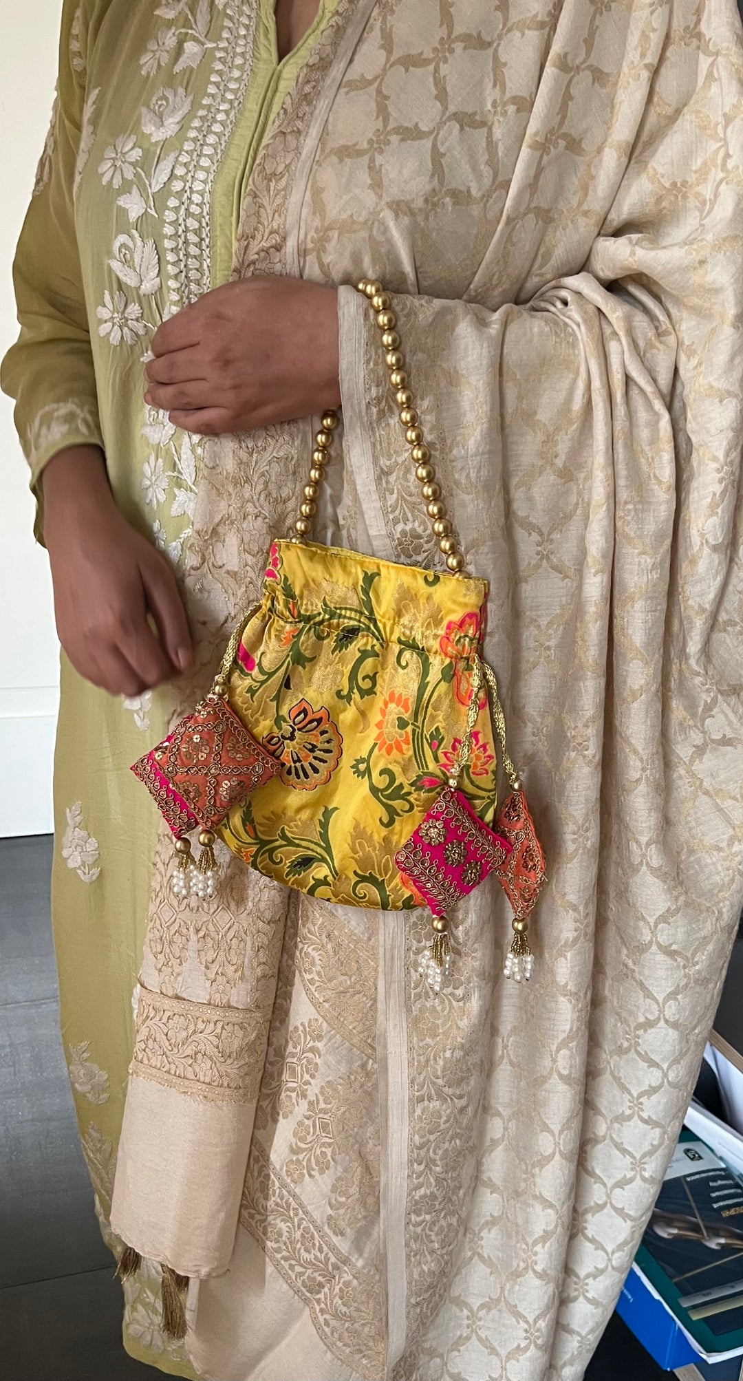 Yellow Silk Potli Bag