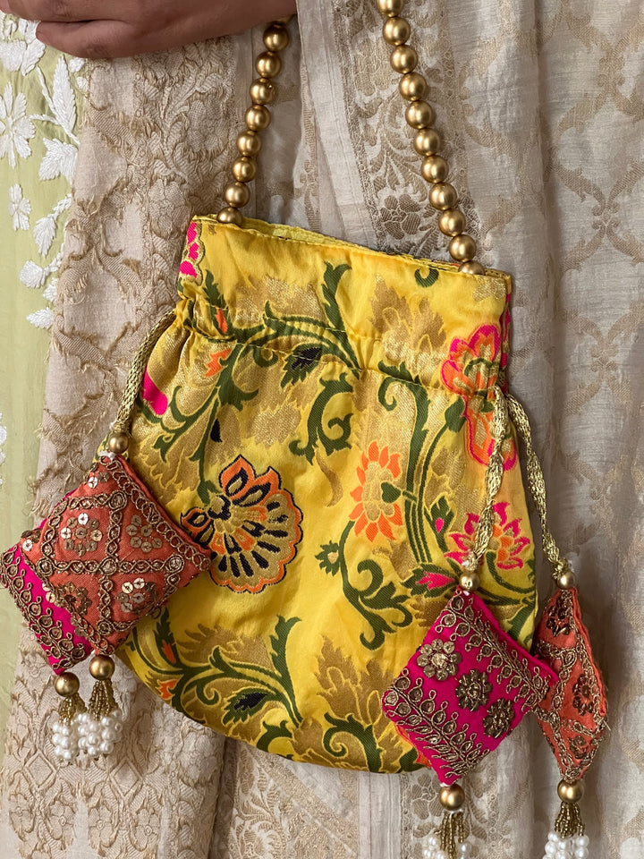 Yellow Silk Potli Bag
