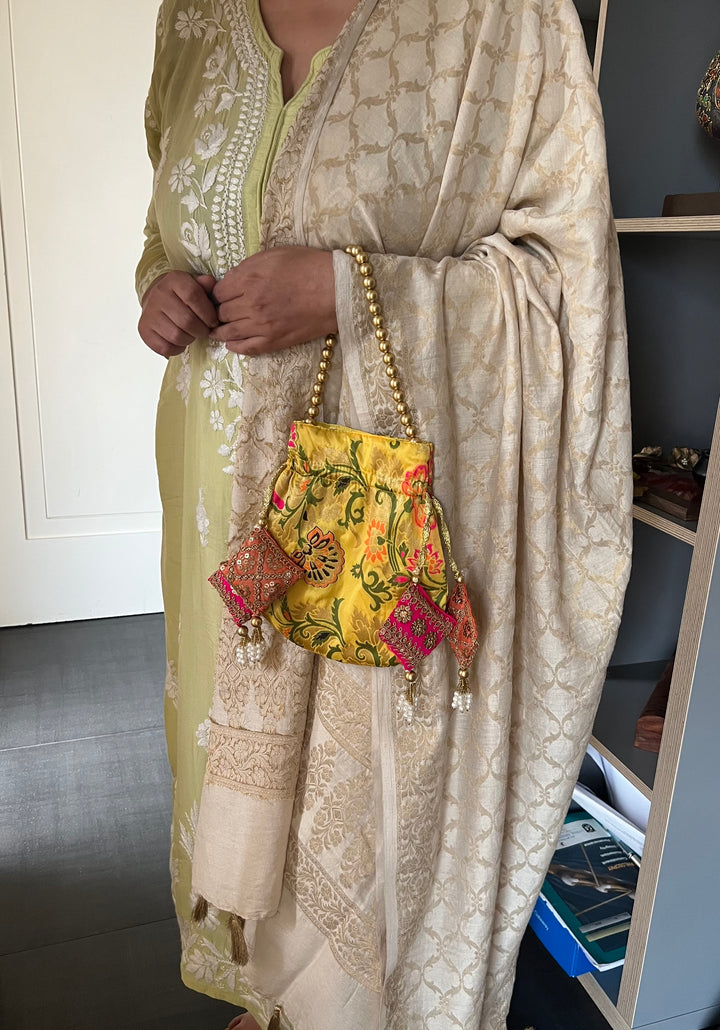 Yellow Silk Potli Bag