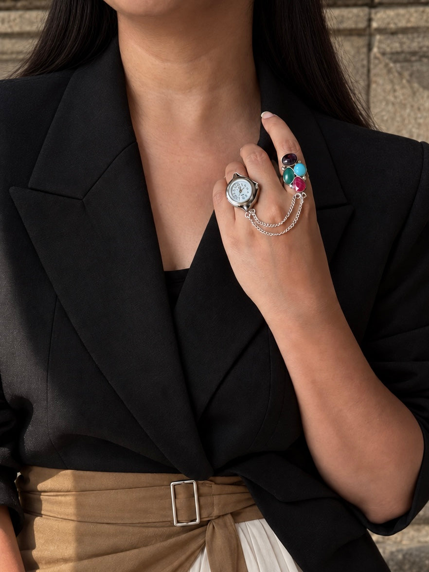 Gemstone Cluster Two-Finger Watch Ring