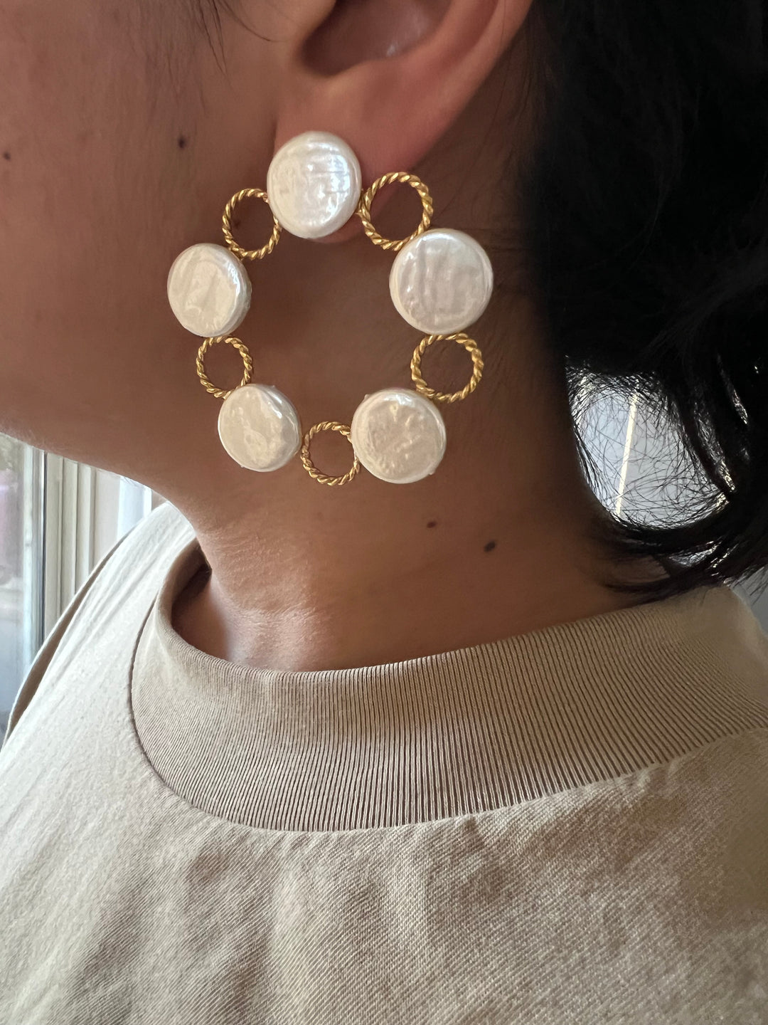 Designer Coin Pearl  Studs