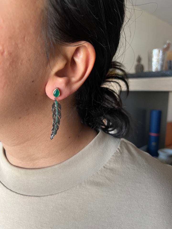 Minimalist 925 Silver Agate Leaf Earrings