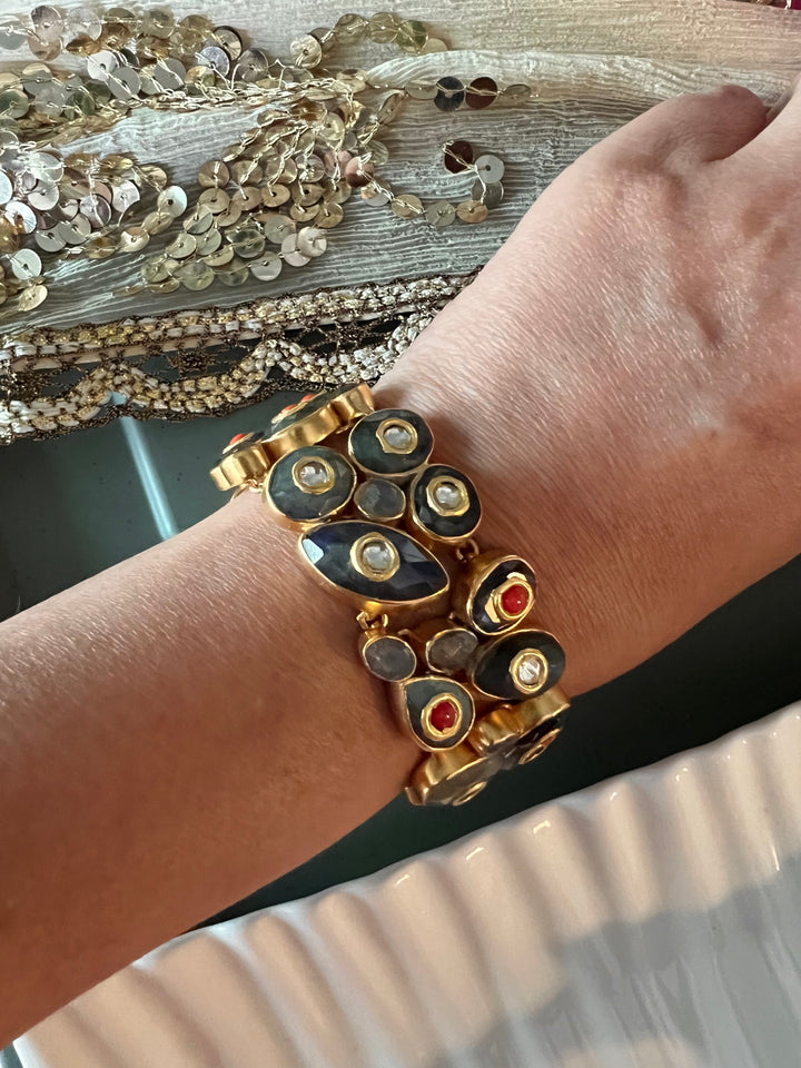 Pure 925 Silver Kundan Bracelet - Premium Quality, Exquisite Craftsmanship