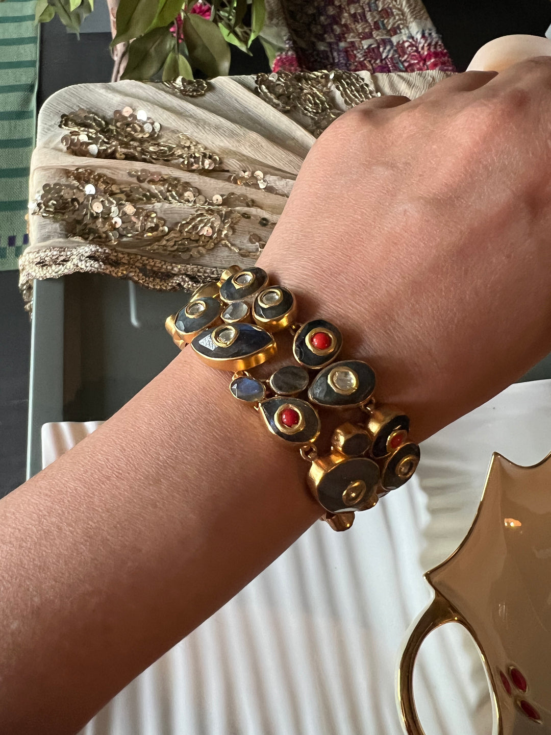 Pure 925 Silver Kundan Bracelet - Premium Quality, Exquisite Craftsmanship