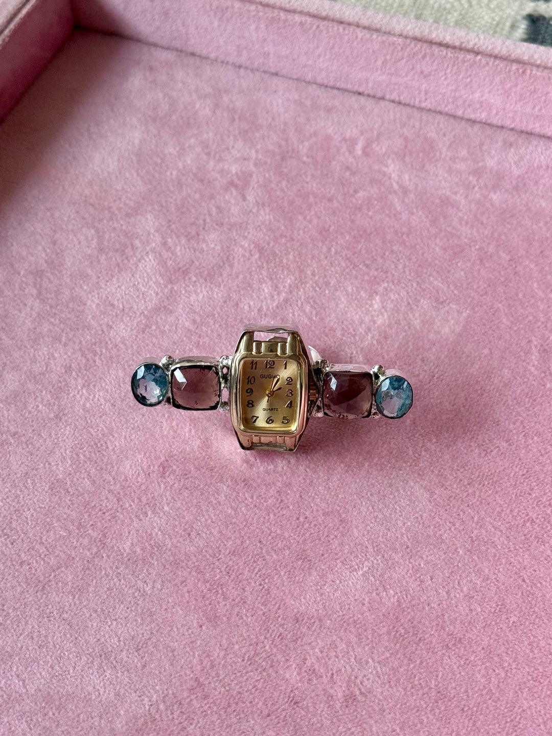 Vintage Watch Quartz Stones Statement Ring
